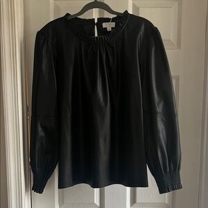 Mud Pie Black Faux Leather Blouse